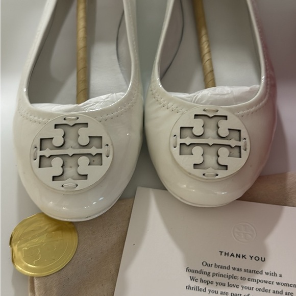 Tory Burch White Logo Flats - Picture 1 of 2
